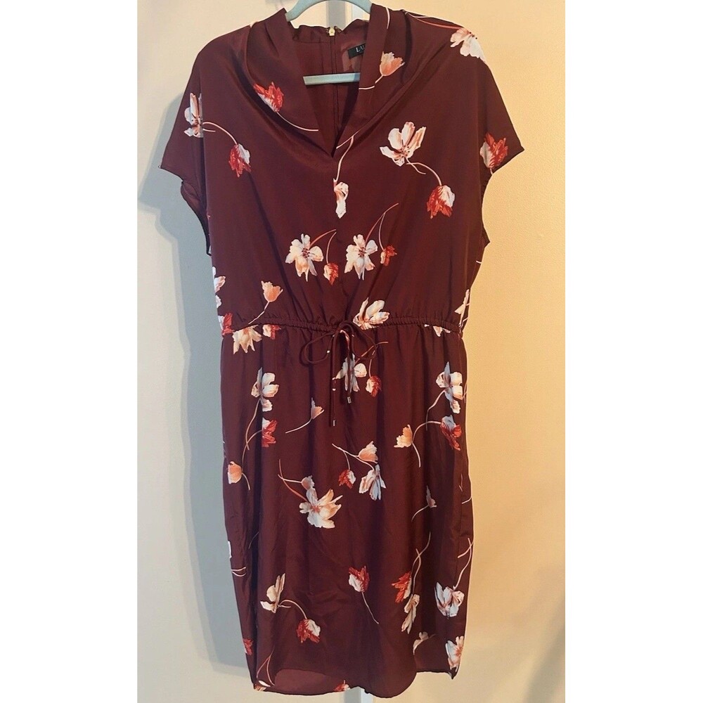 Ralph Lauren Dress Classic Tunic Floral Maroon Drawstring Casual Women Sz. 14